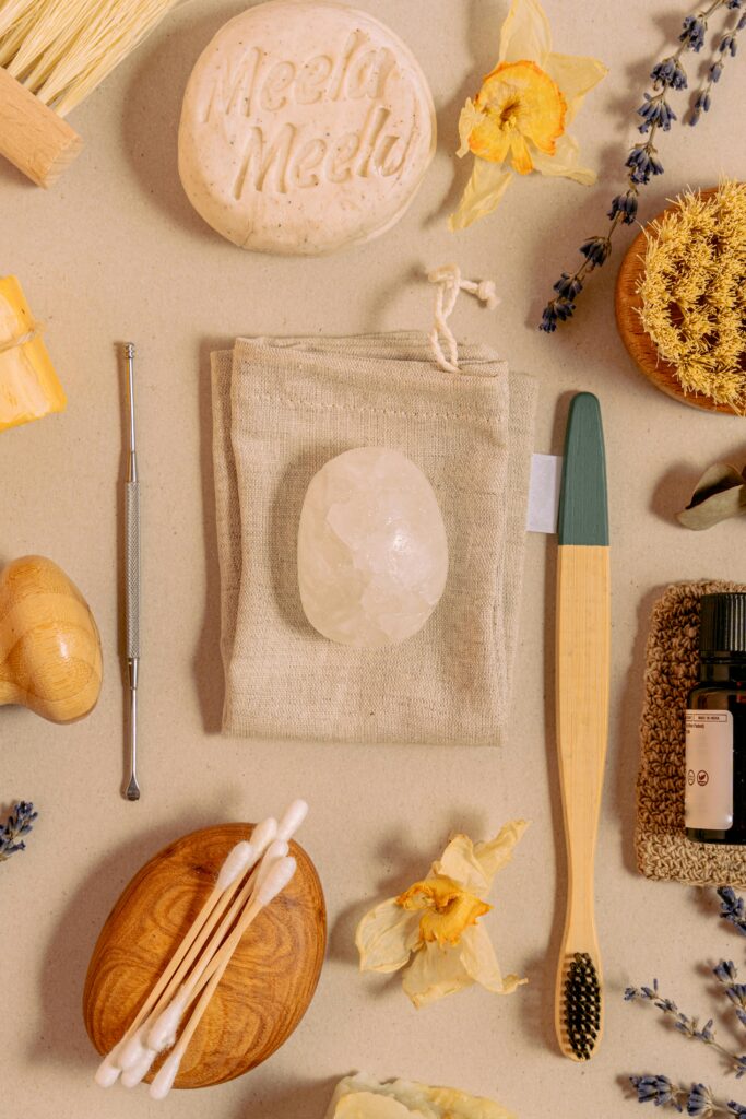 pexels-photo-6187619-6187619 Aerial view of sustainable hygiene products with a natural aesthetic.