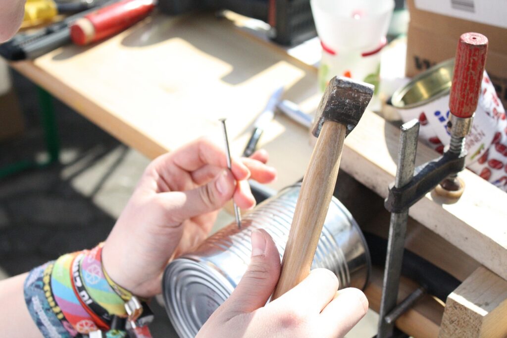 handmade, hand, craft, paint brush, creativity, tool, work, wood, people, upcycling, workshop, completely, happy, completely happy, upcycle, garbage, packaging, project, föj, voluntarily, action, ecologically, upcycling workshop, close up, seminar, hammer, can, nail, upcycling, upcycling, upcycling, upcycling, upcycling, upcycle, upcycle, upcycle, upcycle
