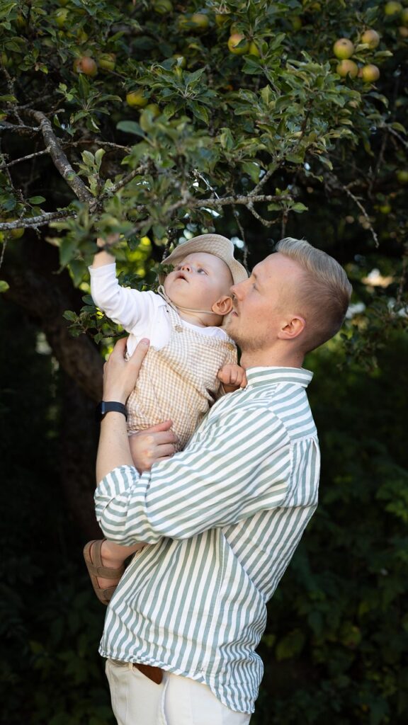 apple trees, boy, children, dad, pick, fatherhood